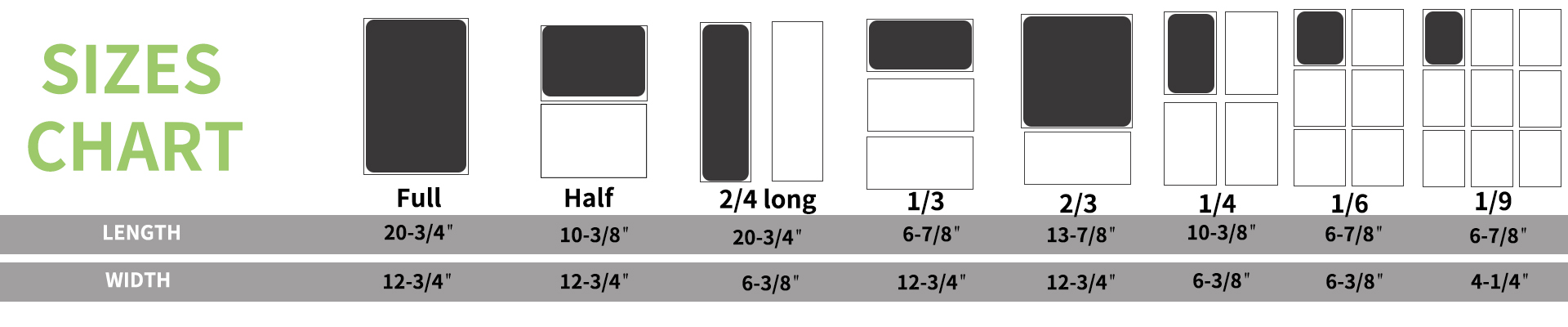 Steam table pan or hotel pan sizes